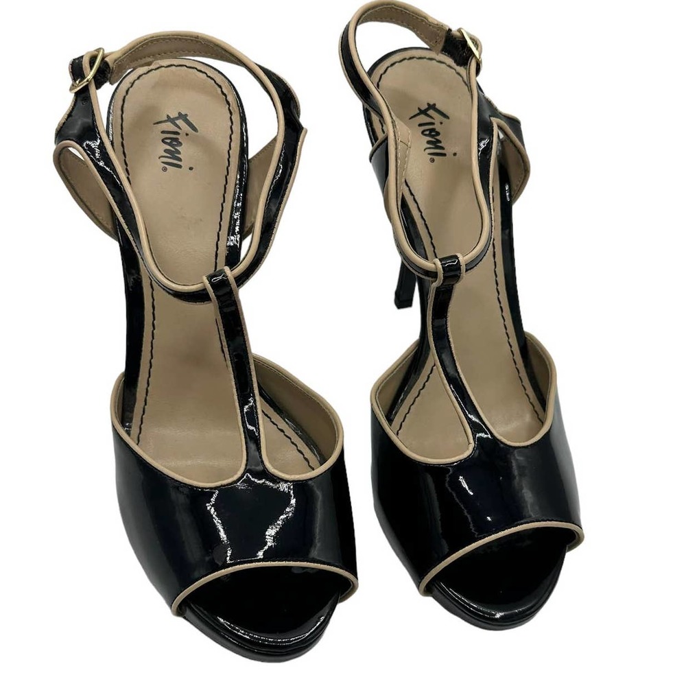 FIONI BLACK PATENT LEATHER HEELS SIZE 10M - Picture 1 of 11
